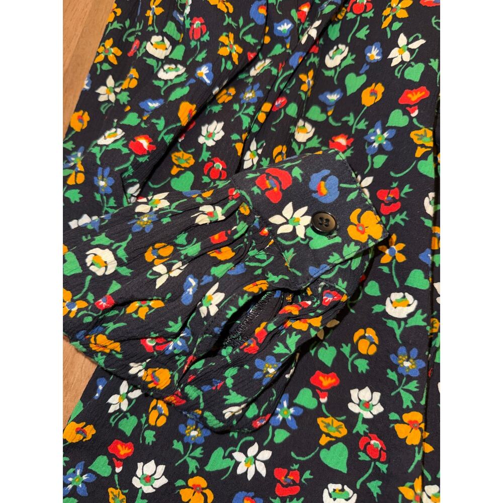 Saint Laurent Rive Gauche VTG Black Floral Bishop Sleeve Blouse France Sz 36 - Picture 3 of 8